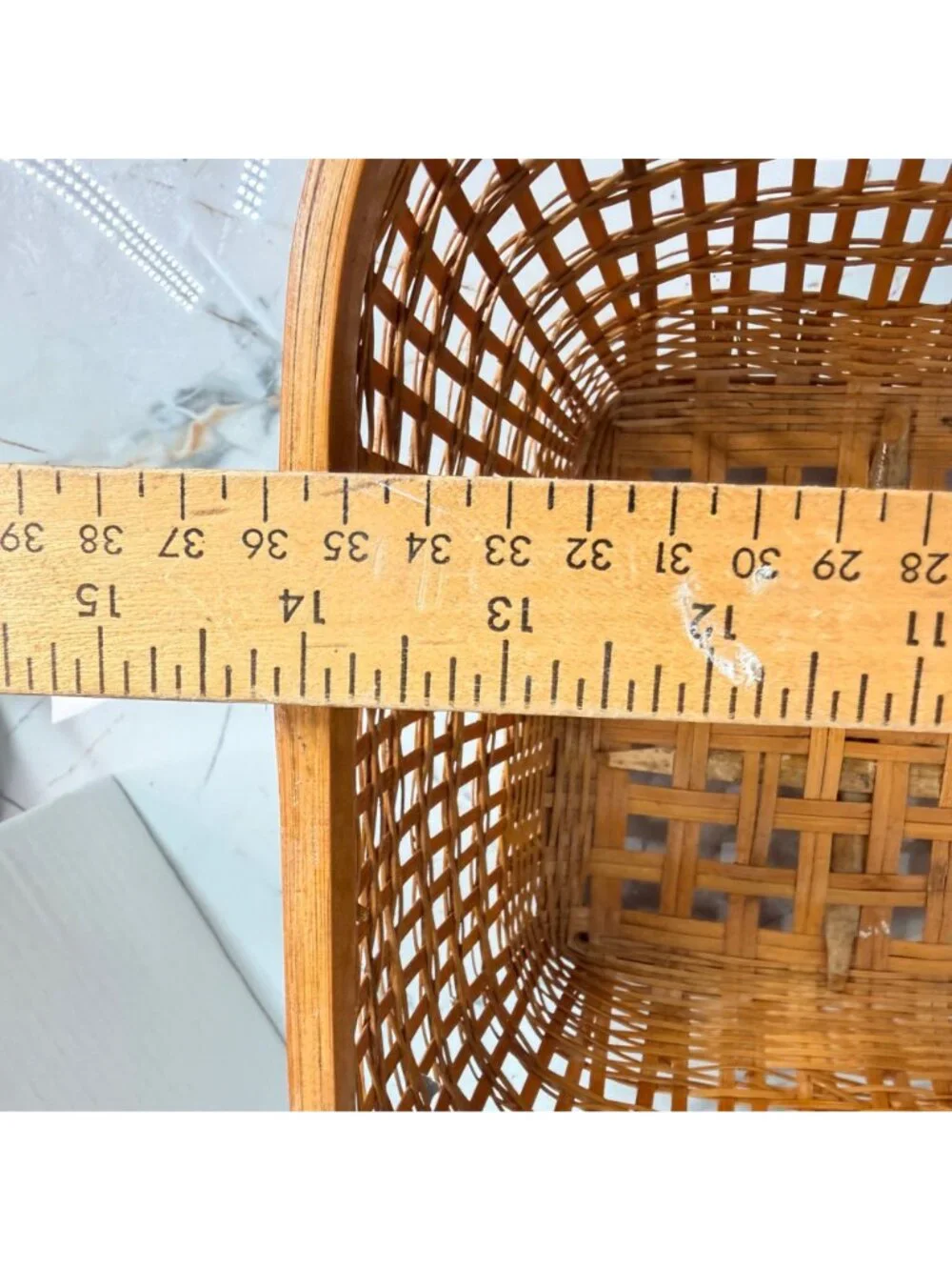 Vintage Wicker Picnic Basket Woven Gathering Market Basket Dual Handles Boho